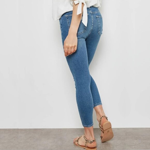 2/$30 Topshop Jamie High Rise Ripped Ankle Crop Skinny Mid Denim Tint W30 #9302 - Picture 5 of 11